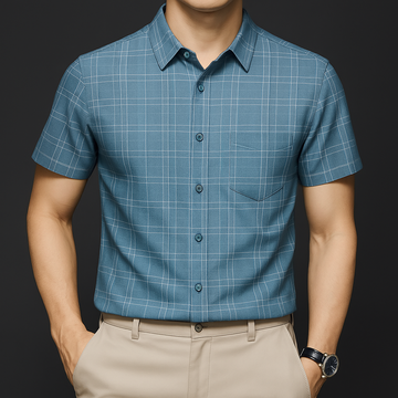 Summery light blue plaid Half Sleeve Shirt