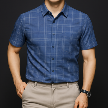 Casual blue plaid Half Sleeve Shirt