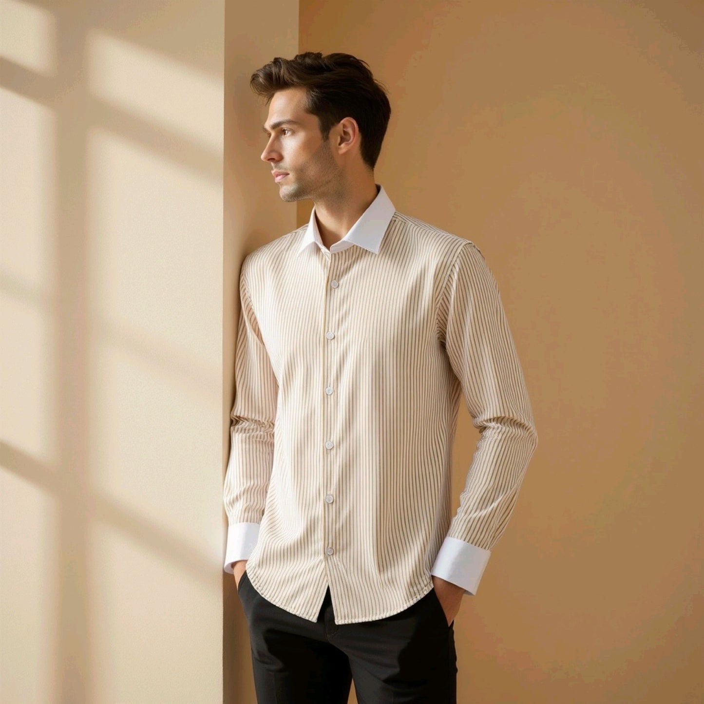 Medallion Yellow With White Casual Stripe Cotton Shirt
