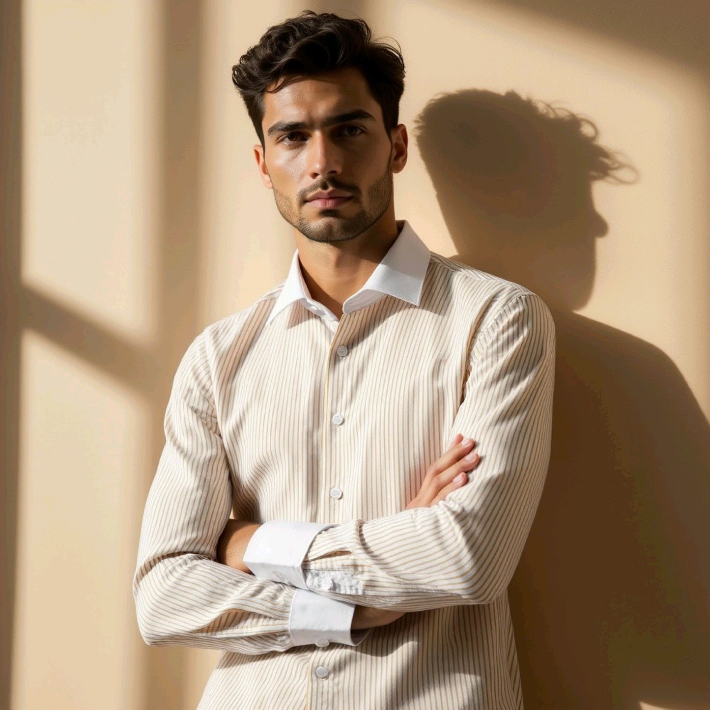 Medallion Yellow With White Casual Stripe Cotton Shirt