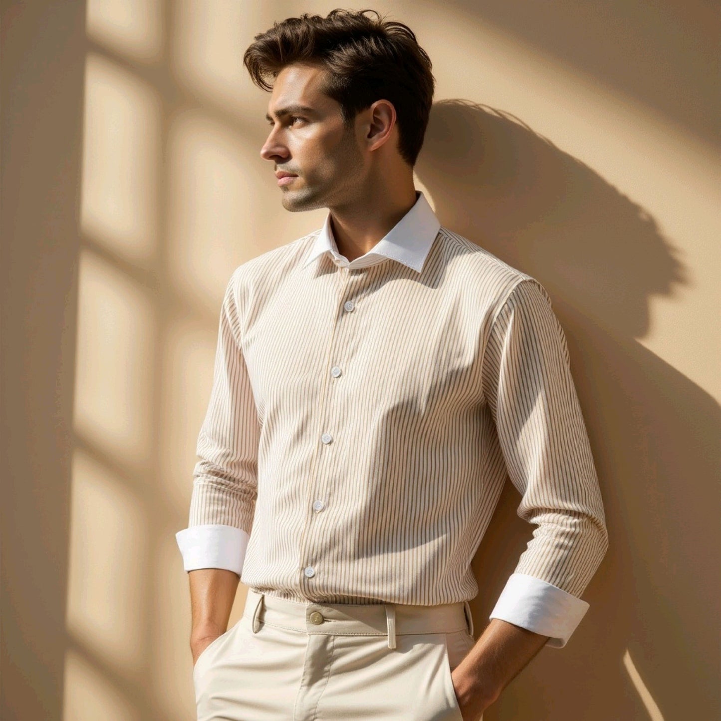 Medallion Yellow With White Casual Stripe Cotton Shirt