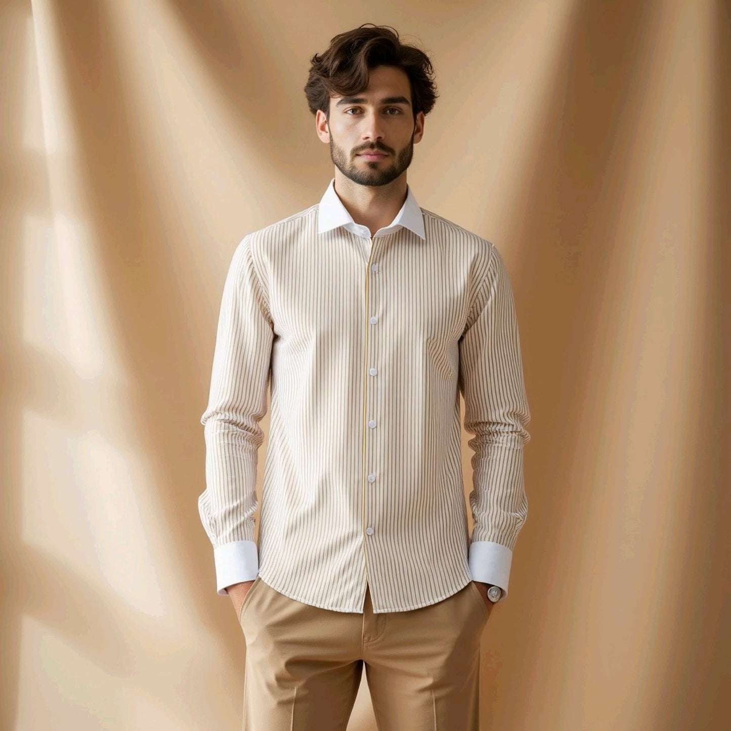 Medallion Yellow With White Casual Stripe Cotton Shirt