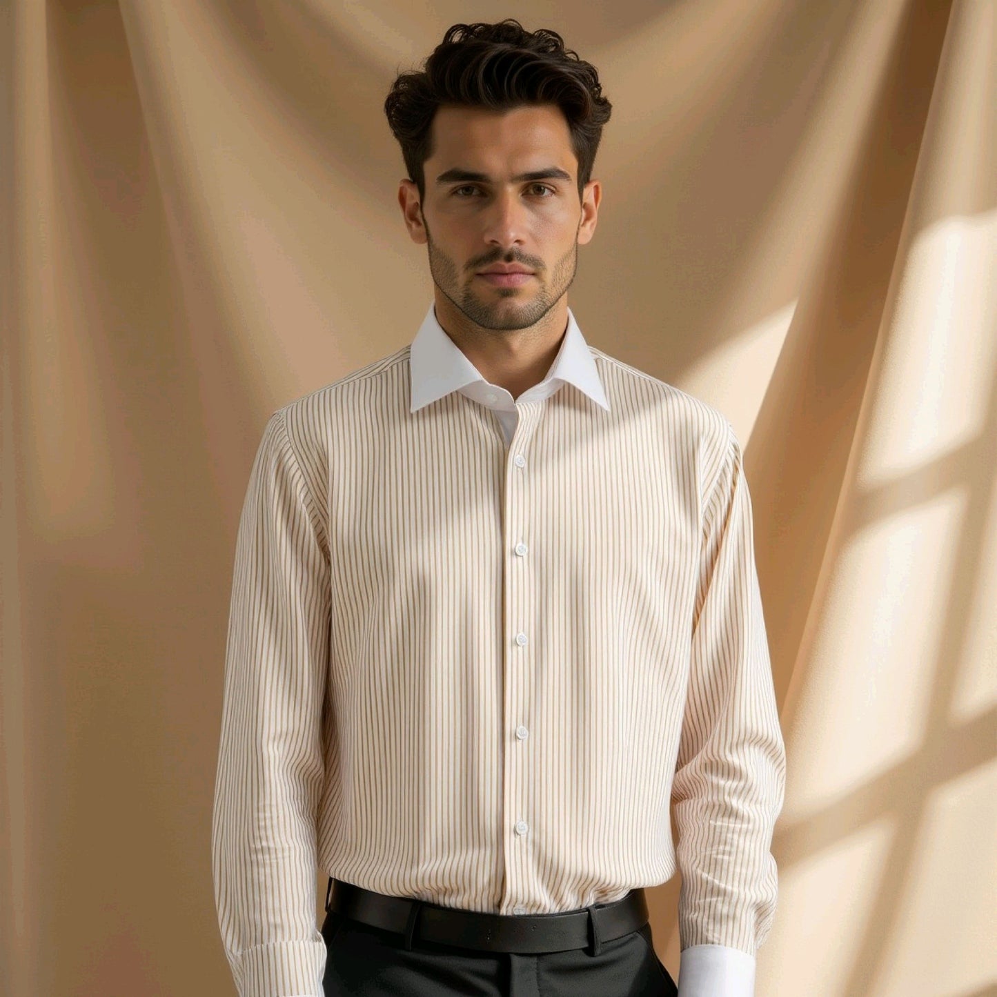 Medallion Yellow With White Casual Stripe Cotton Shirt
