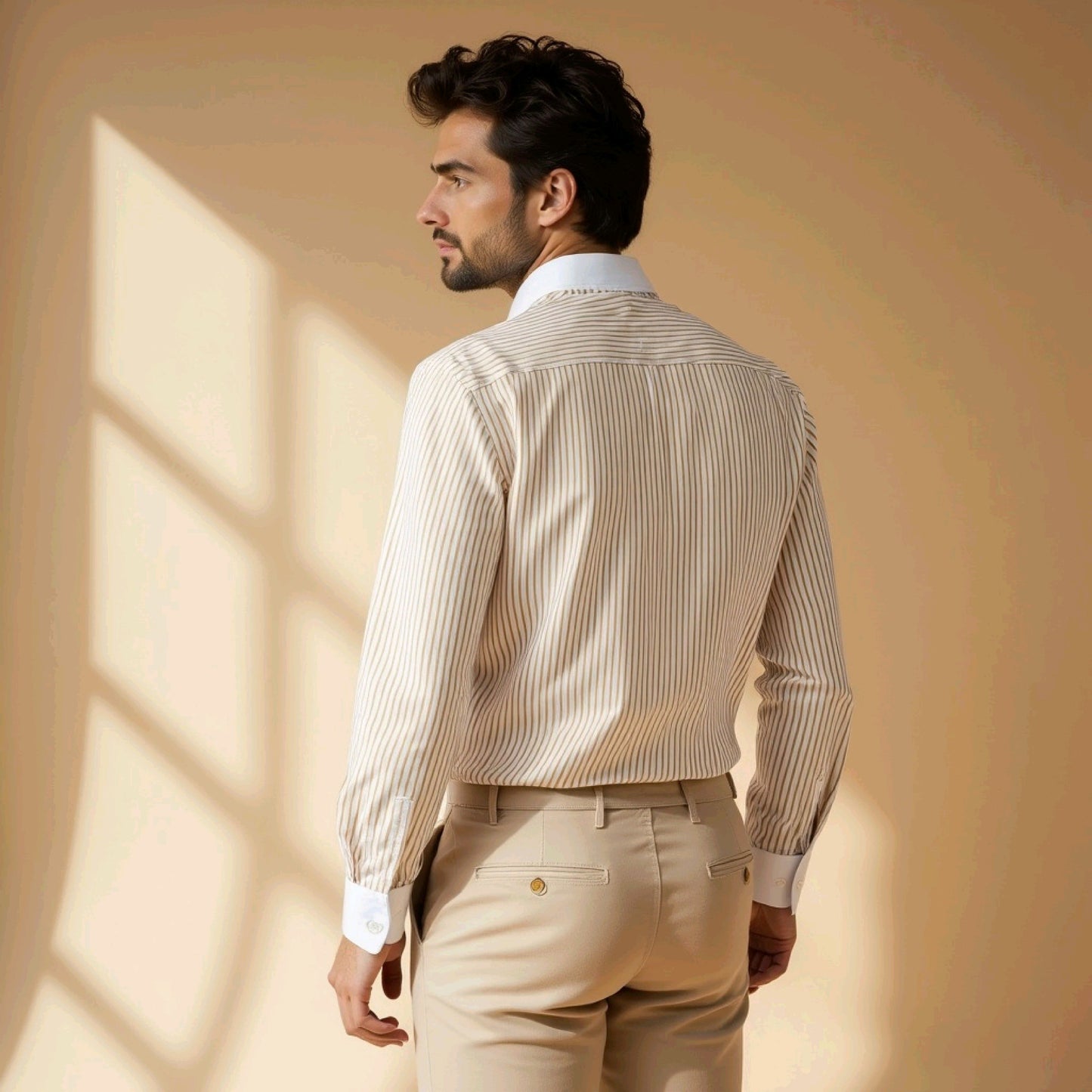 Medallion Yellow With White Casual Stripe Cotton Shirt