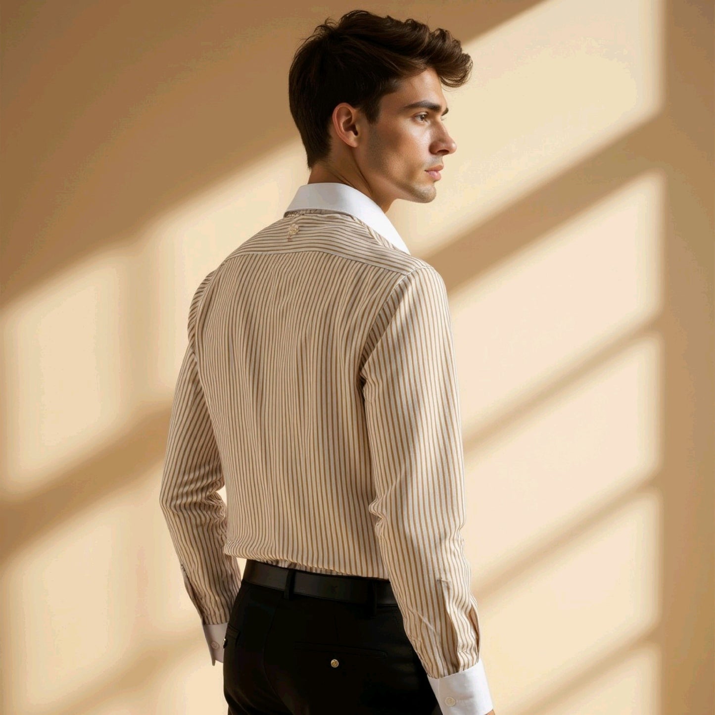 Medallion Yellow With White Casual Stripe Cotton Shirt