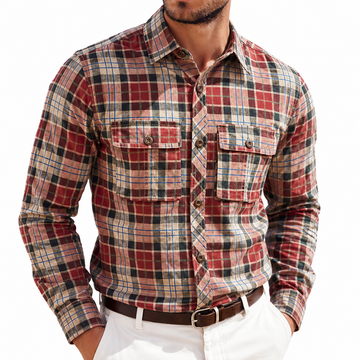 Vintage Grid Dual-Pocket Check Shirt