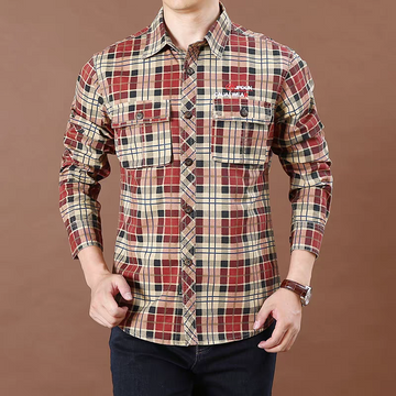 Vintage Grid Dual-Pocket Check Shirt